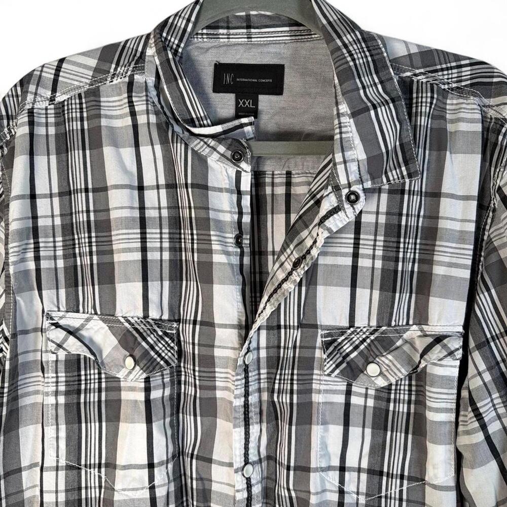 Vintage INC International Concepts - Men's Long Sleeve Pearl Snap Plaid Shirt -